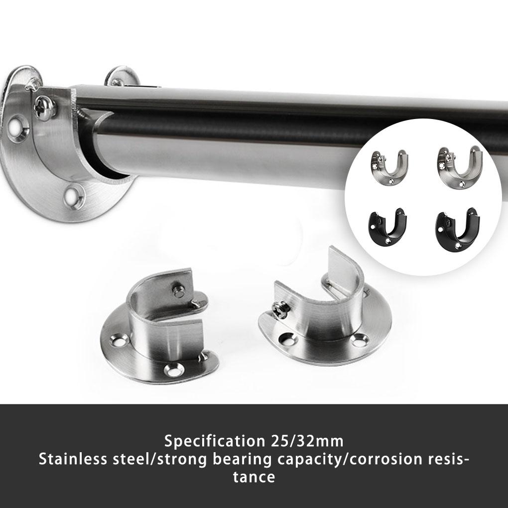 Soquetes de poste de armário de aço inoxidável 25/32 mm Suporte de haste de flange em forma de U 3 furos Suporte de trilho de guarda-roupa para banheiro