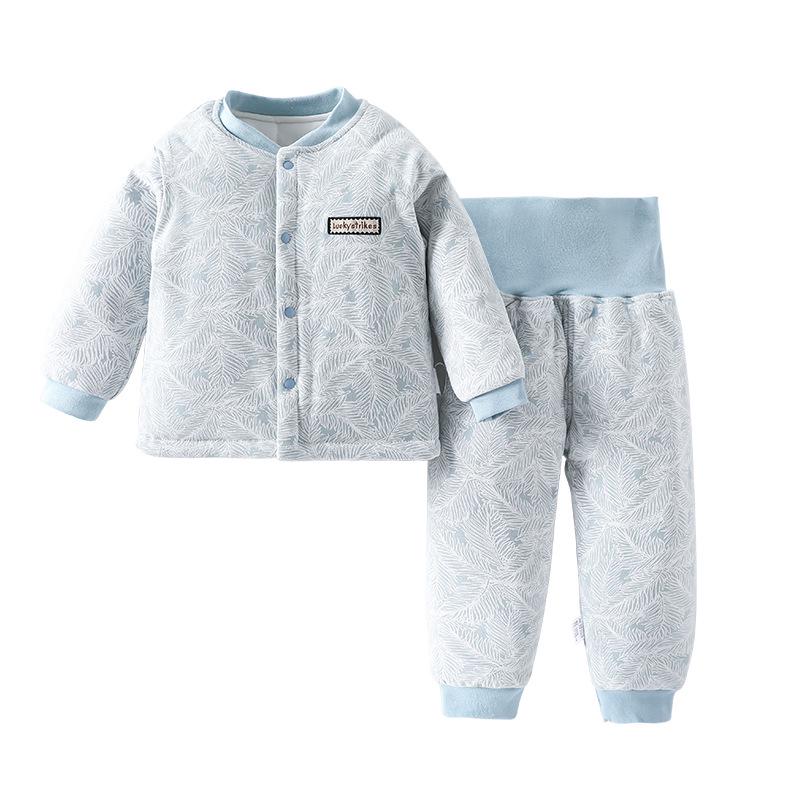 150g Quilted Cotton Baby Warm Underwear Set - High Waist Belly Protection for Boys & Girls, Autumn/Winter Homewear.