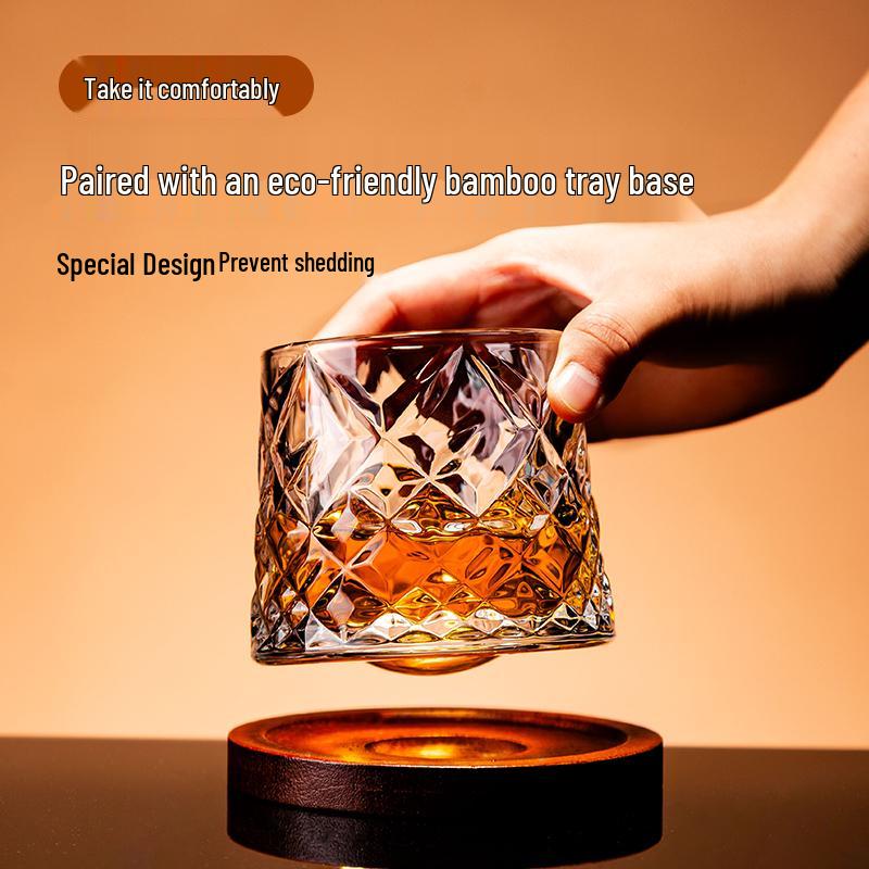 Luxury Rotating Whiskey & Brandy Glass Tumbler with Coaster