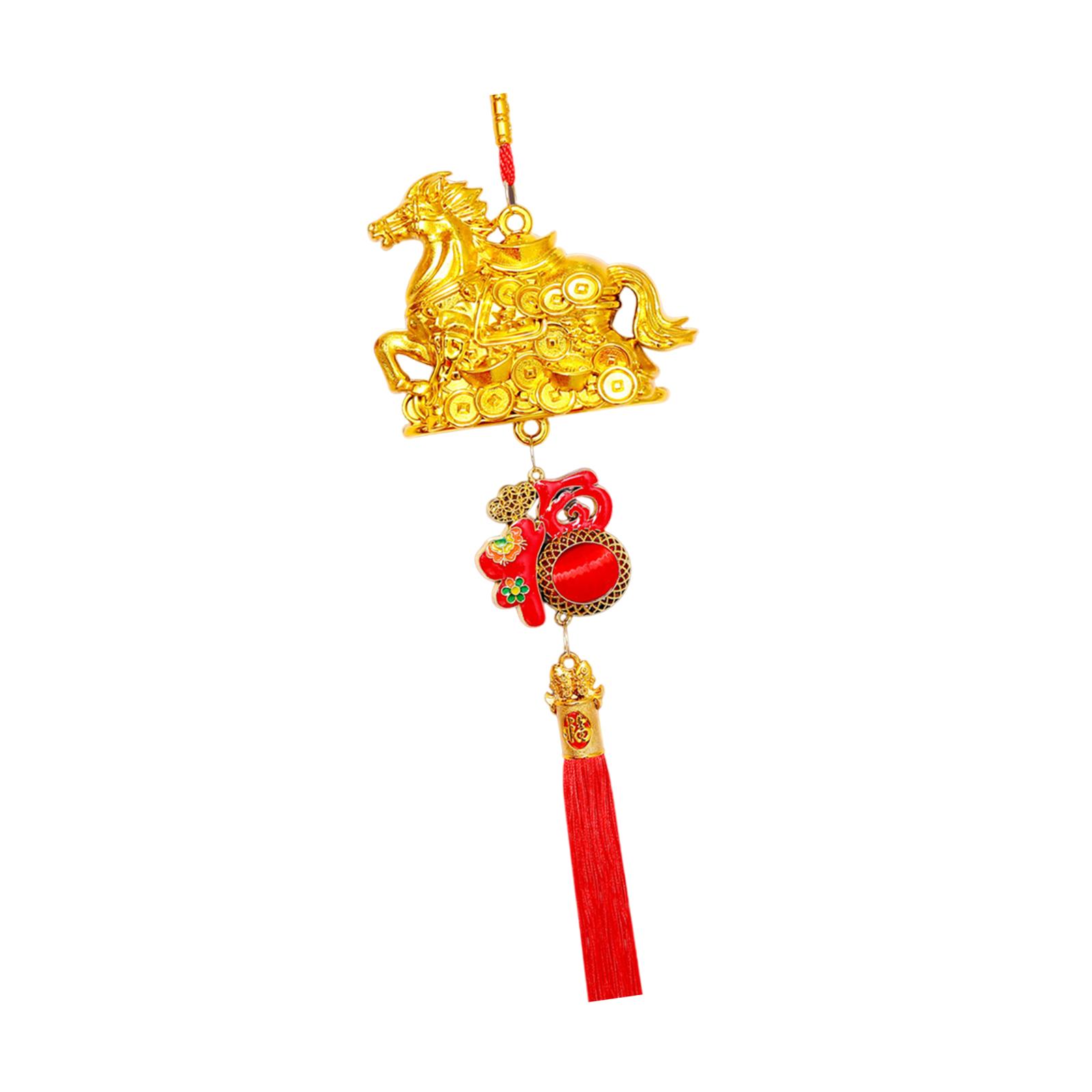

2026 Chinese New Year Decoration with Tassel Home Furnishing Classic Elements Lucky Charm Golden Horse Pendant for Door