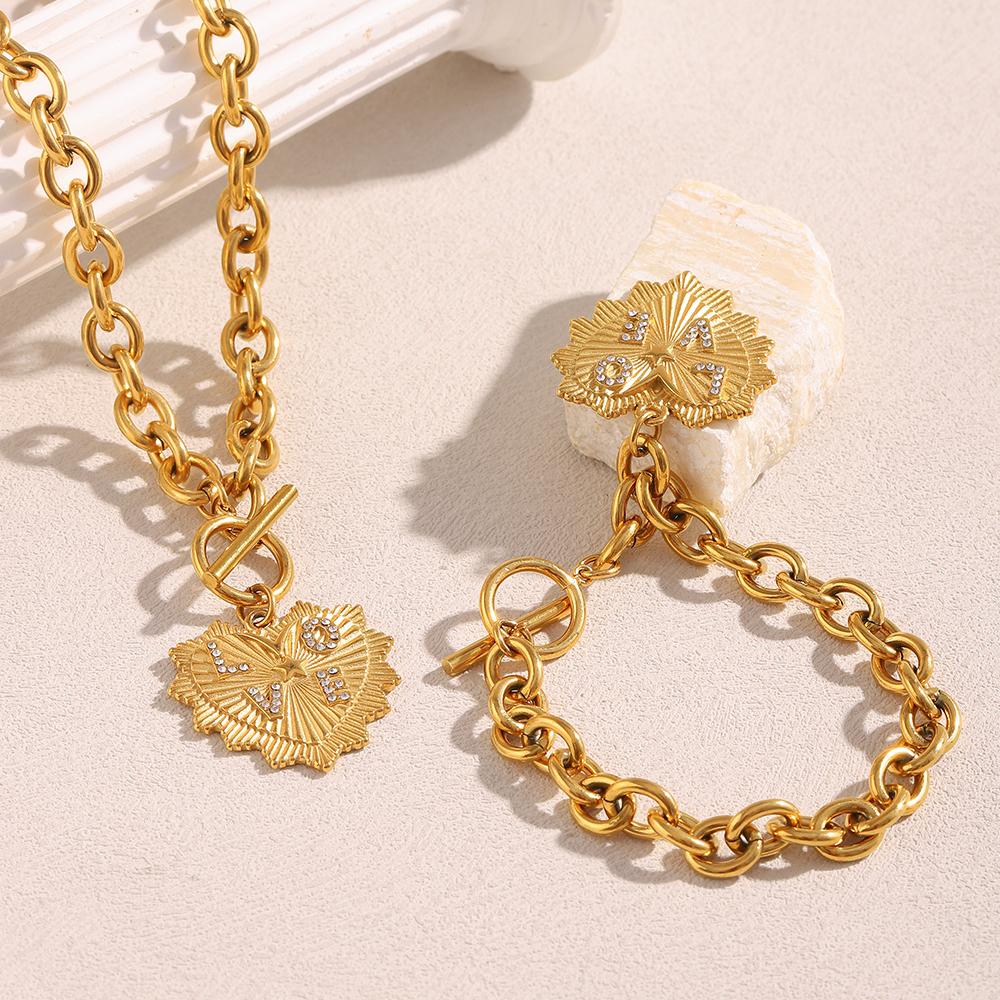MamacitaSlay 316L Stainless Steel Circular Heart Pendant Bracelet Necklace Waterproof 18K Gold Plated Jewelry Women's Charm Gift