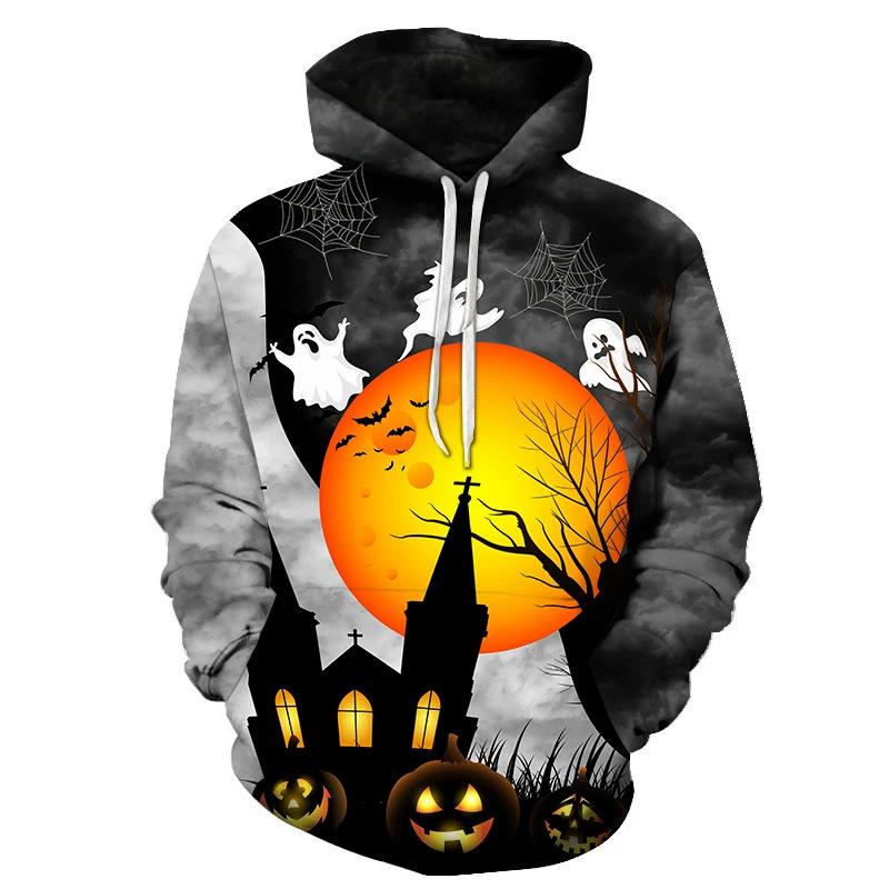 Autumn 3D Horror Pattern Printed Hoodies Fashionable Casual Sports Long Sleeved Men's Hooded Sweatshirts