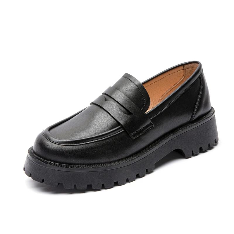 BRANGDY Chaussures de Printemps Femme Style Britannique Semelles Épaisses Style Collège Mocassins Décontractés Cuir Véritable Chaussures de Mode Filles VENTE EN GROS MTO