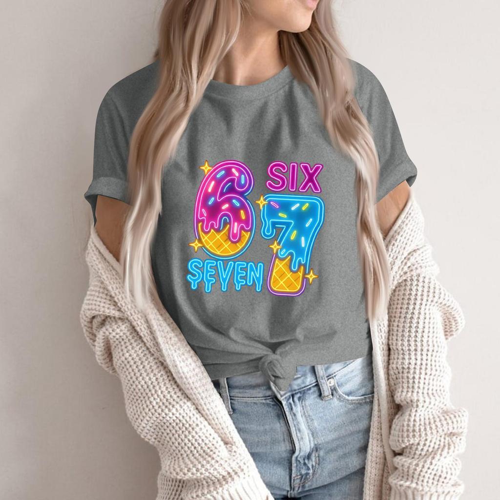 Women's Fashionable Casual Short Sleeved Printed T-Shirt Round Neck Top