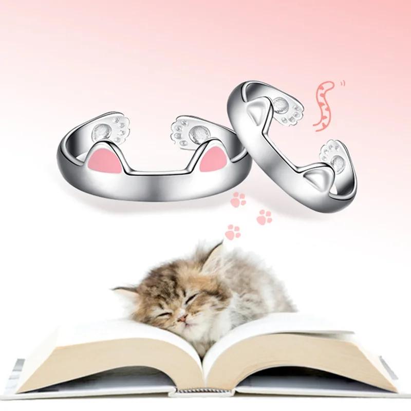 Y2K Cute Cat Paw Print Ring for Women Girls Cat Claw Embrace Tightly Design Open Rings Fashion Party Birthday Finger Rings Gifts