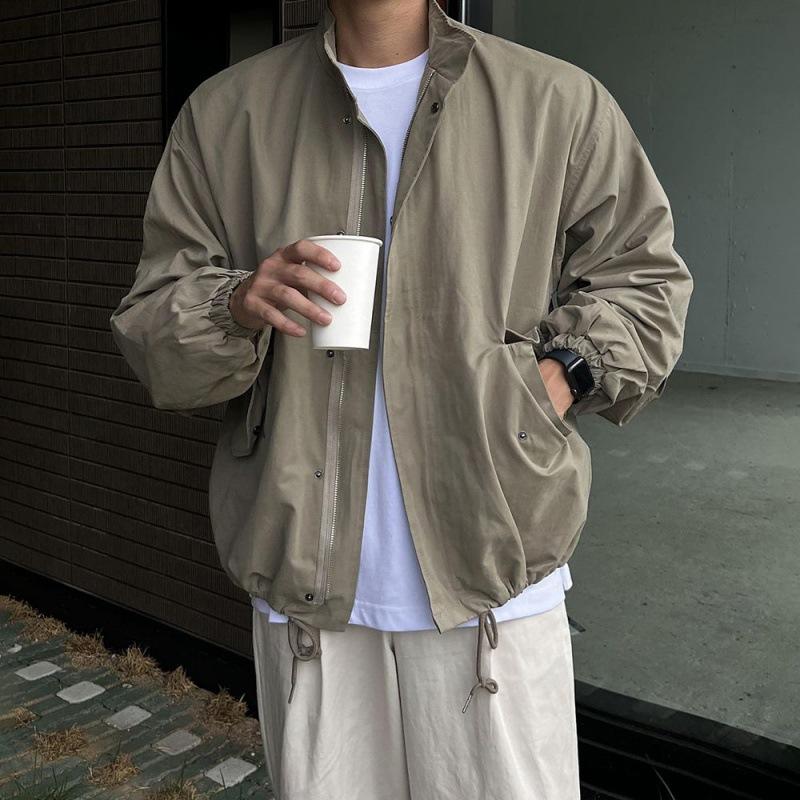 Retro Lässige Jacke Herren Frühling Locker Stehkragen Jacke Koreanischer Stil Trendige Silhouette Jacke