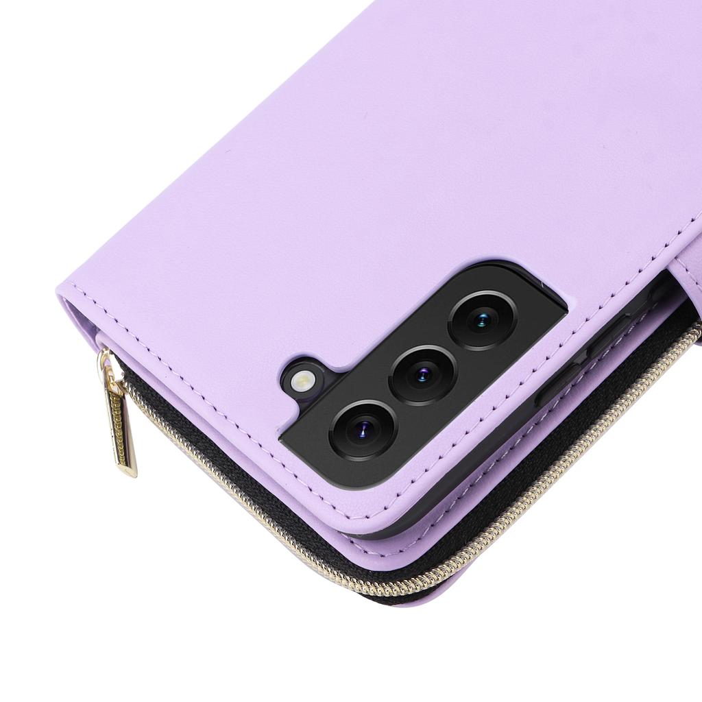 R20 Für Samsung Galaxy S22+ 5G Hülle Reißverschluss Leder Handyhülle Ständer Ansicht