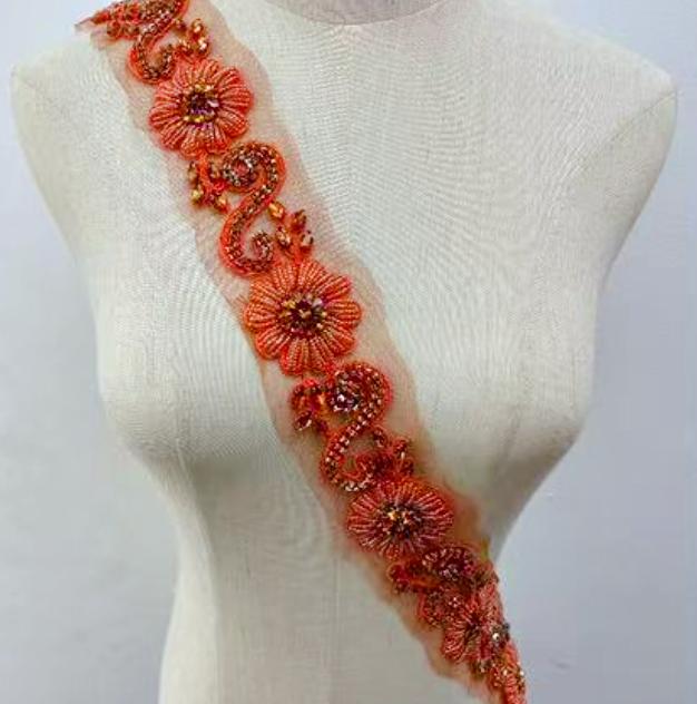 RM-801 Handmade Rhinestone Lace Trim Applique Sequin Beaded Trim for Dress
