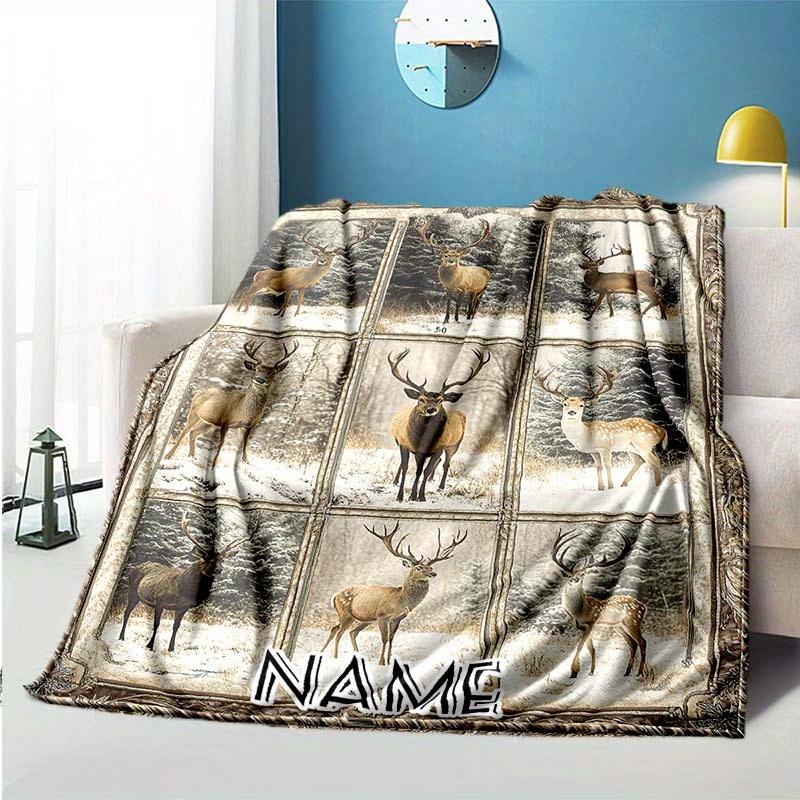 240Gm2 Deer Customize Your Name Outdoor Blanket Suitable For All Seasons Comfortable And Warm Soft Blanket Suitable For Travel Gifts For Relatives And