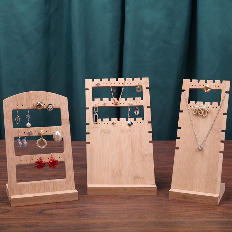 Bamboo Wood Jewelry Display Stand for Earrings, Studs, and Necklaces
