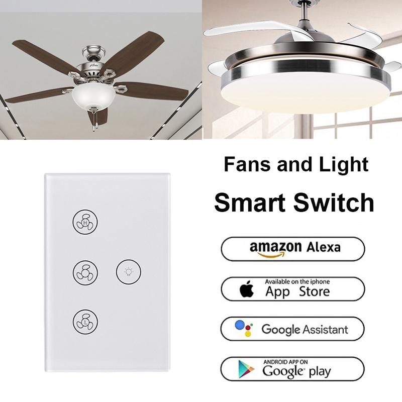 WIFI Tuya Intelligent Fan Light Switch Digital Adjustable Stepless Speed Control Touch Panel Switch APP Wireless Remote Control