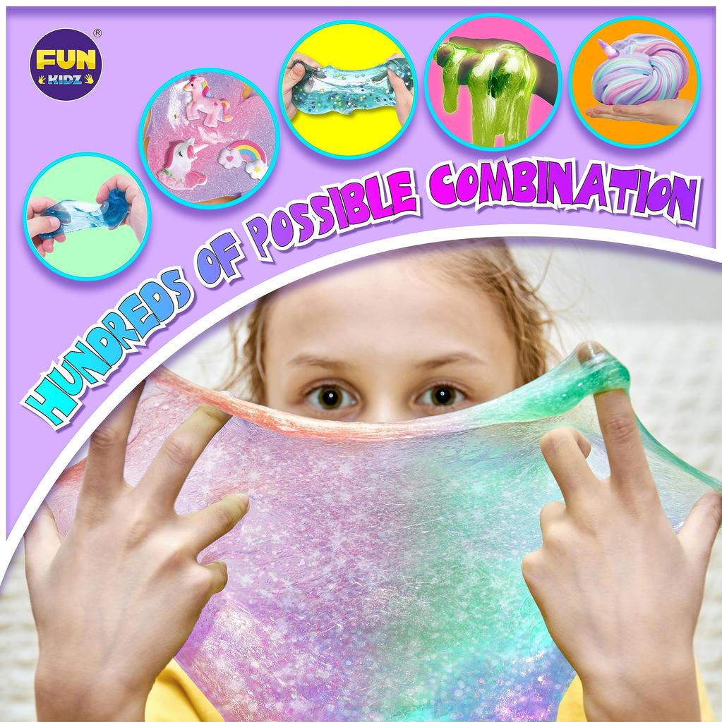 FunKidz Fluffy Unicorn Slime Kit, Cloud Slime Gift for Kids Ages 6 and Up. Fun Slime Making Kit. Great Craft Toy and Birthday Gift Idea.
