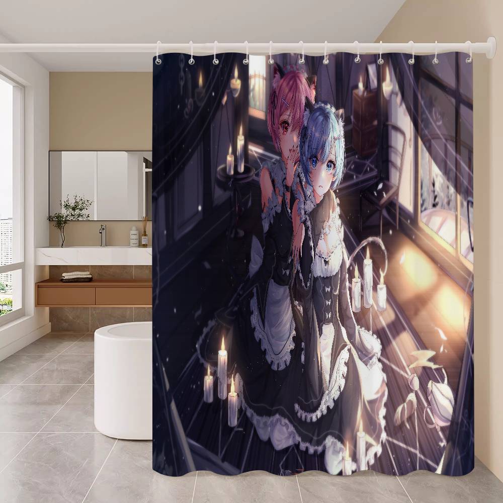 

Anime Re Zero Rem Gaming White Shower Curtain, Bathroom Decorative Shower Curtain, Waterproof Shower Curtain With Hooks W60H190(CM)-1 Pcs