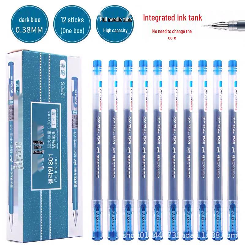 Diamond 0.38mm Black Pen Set - Transparent, Large Capacity for Office & Student Use