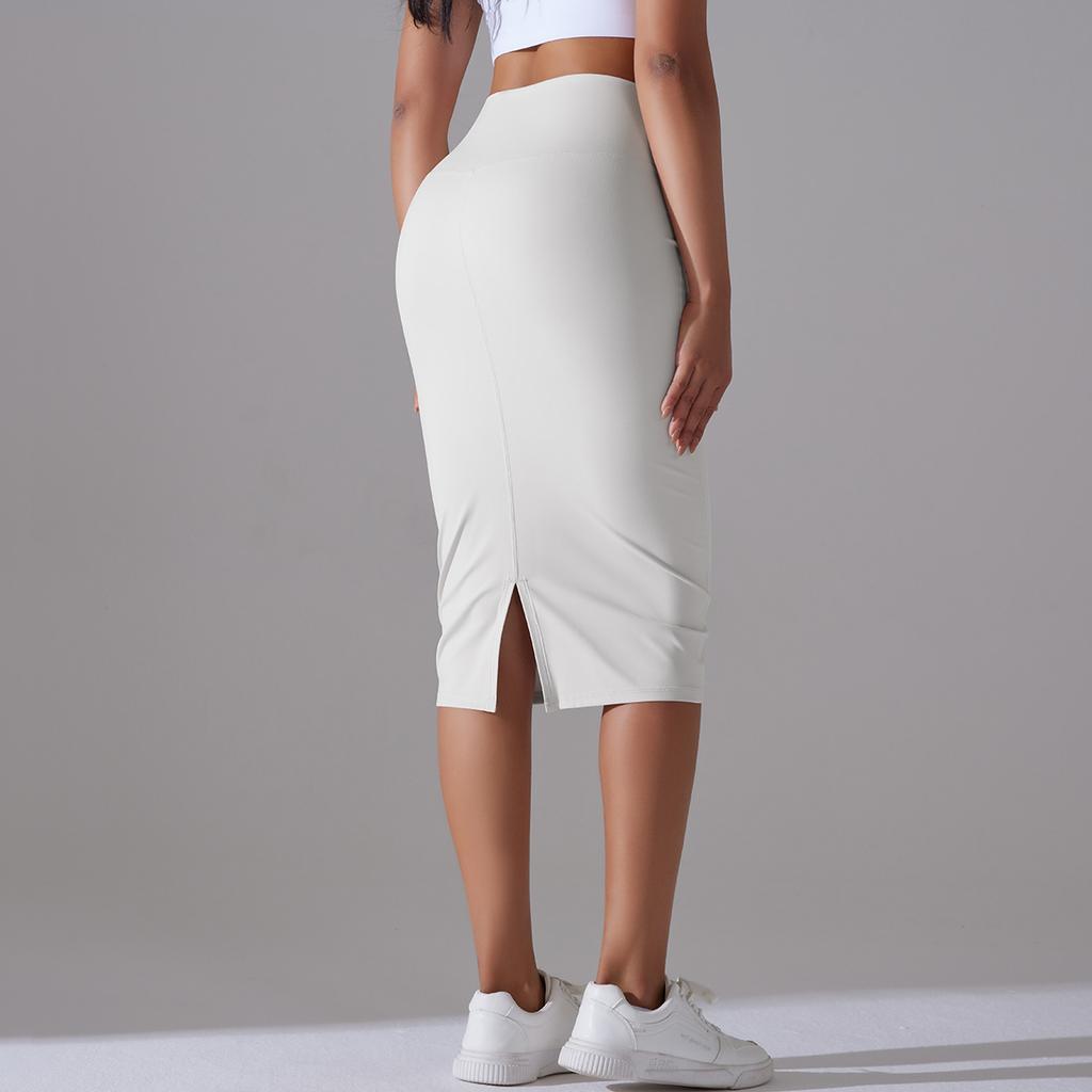 Naked High Waist Tight Hip Skirt Sports Skirt High Elastic Polished Medium and Long Split Casual Yoga Women's Skirt