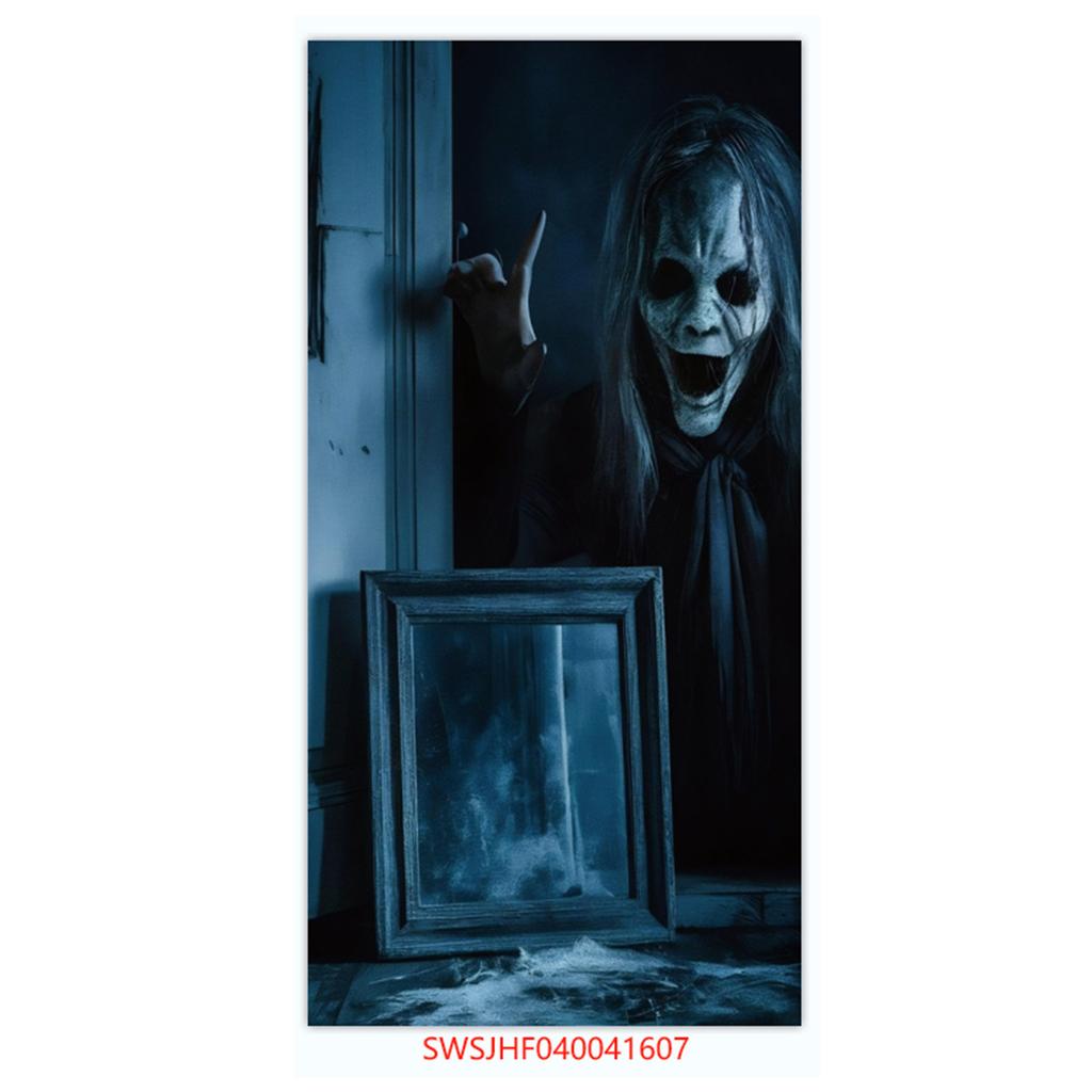 Halloween Horror Decoration Background Cloth, Haunted House Family Arrangement, Outdoor Door Curtain Hanging Cloth Vertical Poster