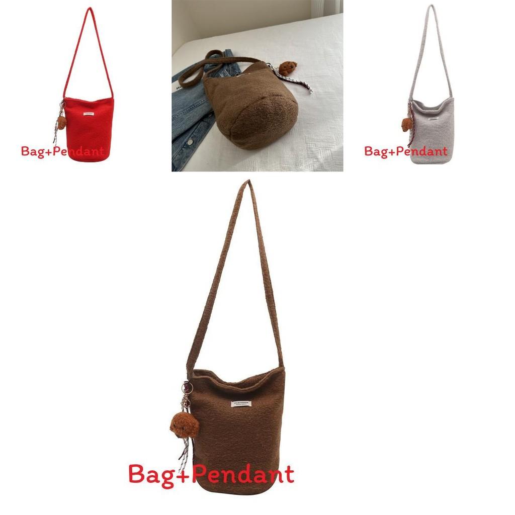 Woolen Large Capacity Bucket Bag For Women With Magnetic Closure And Inner Phone Pocket
