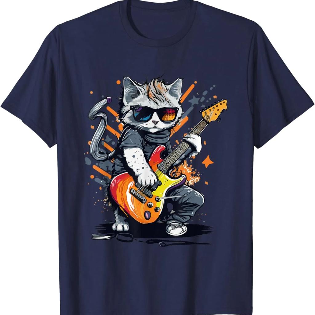 Zabawny Rock Cat Grający na Gitarze 3D Drukuj Casual Męski T-shirt Damski T-shirt Dziecięcy Festiwal Muzyczny Ubrania Graficzne T-shirty