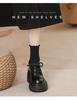 12cm Height Boost Chunky Heel Black Leather Loafers for Women, British Style, Lace-up High Heels for Spring & Autumn