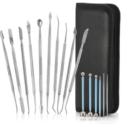 Goowin Clay Spatula Set of 16, Stainless Steel Clay Modeling Tool with Case, Anti-Mold
