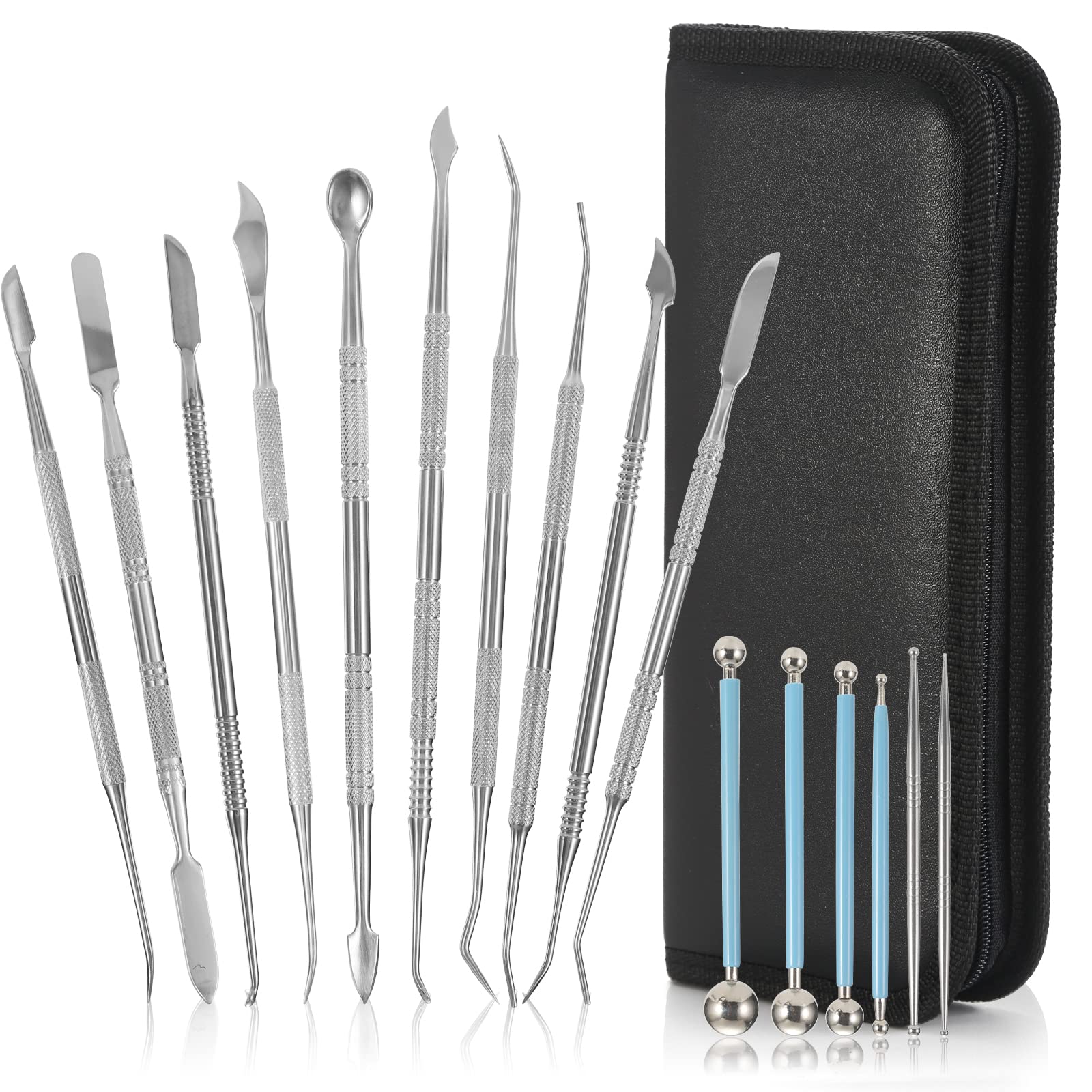 

Goowin Clay Spatula Set of 16, Stainless Steel Clay Modeling Tool with Case, Anti-Mold