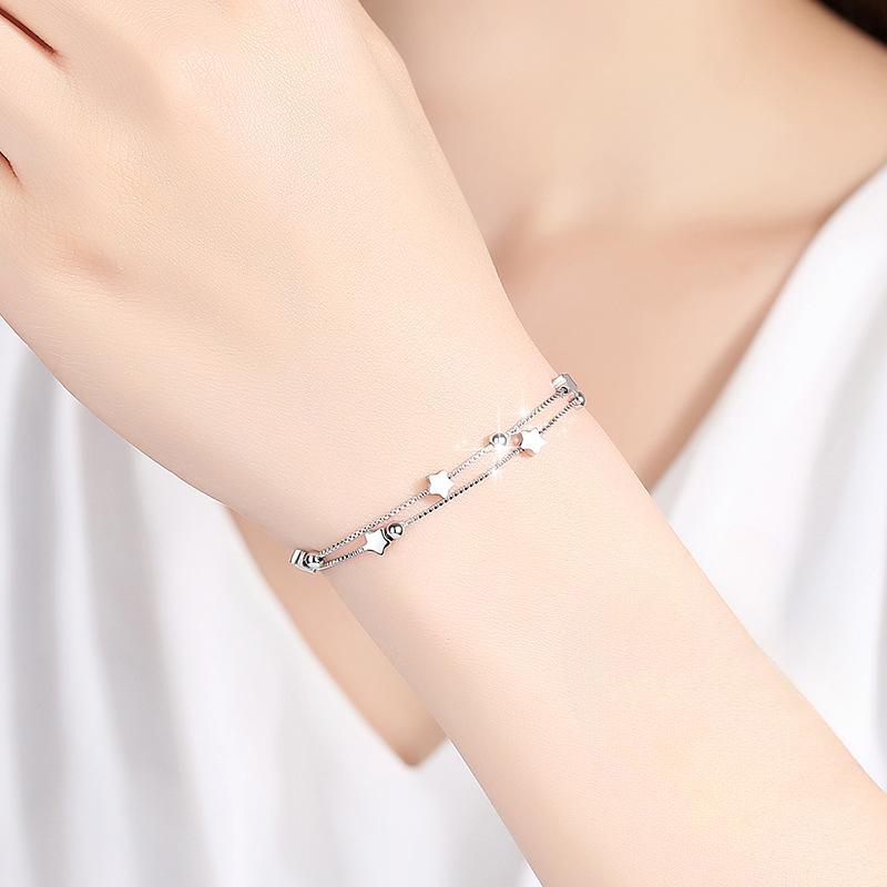 925  Silver Bead Bracelets For Women Korean Designer Double Layer Stars Chain Bracelets Luxury Party Wedding Jewelry