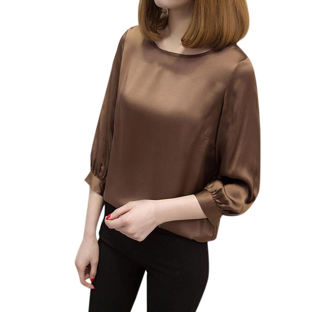 L, White Lady O Neck Shirts Three Quarter Sleeve Casual Tops 2019 Women Brief Office Work Wear L, White Lady O Neck Shirts Three Quarter Sleeve Casual Tops 2019 Women Brief Office Work Wear