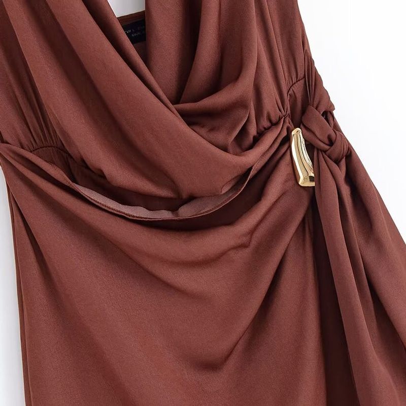 Kaslead New Arrival Women's Clothing Fashion Style Fashion Minimalist Gold Inlaid Hanging Collar Dress 3897111