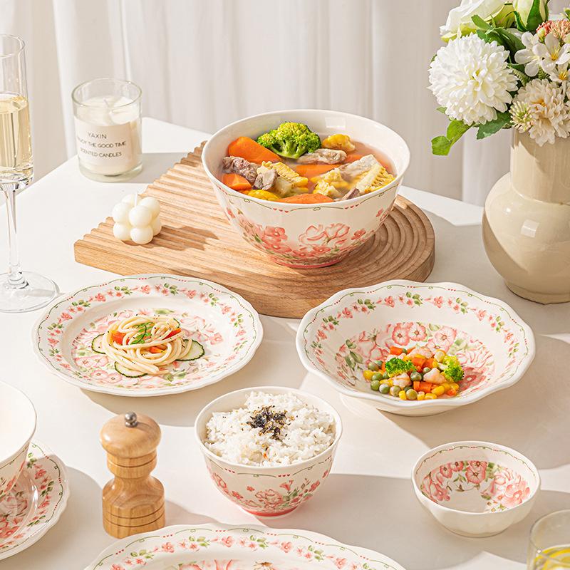 Underglaze Ceramic Tableware Set, Bowls And Plates, Household Fresh Rice Bowls And Plates, Soup Bowl Combination, Dishes, Fresh Air