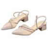 Baotou with sandals  summer new mesh thick heel rhinestone high heel French low heel pointed shoes