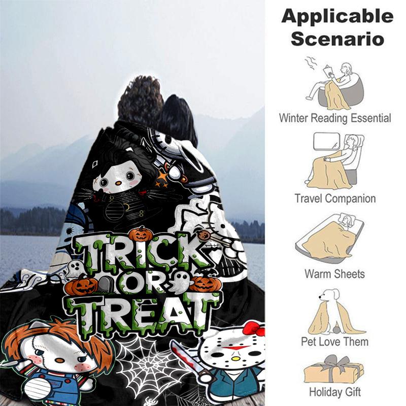 1pc Trick or Treat Hello Kitty Halloween Themes Blanket, Soft Warm Throw for Home Decor, Gift Idea for Family and Friend, Living Room, Travel, Camping