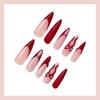 Red French Bow Press On Nails, Long Stiletto Fake Nails, 3D Red Bow Removable Elegant False Nail Tips