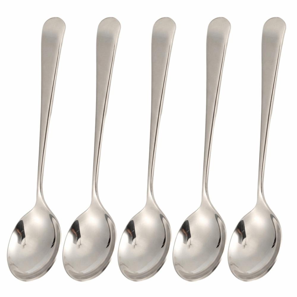 5Pcs Thickened Dessert Spoon Polished Metal Food Scoop Easy Clean Serving Spoon Food Serving