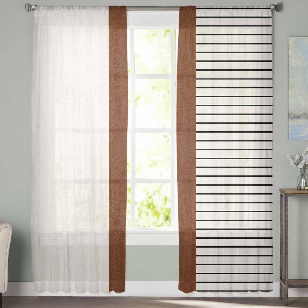 Vintage Farmhouse Tribe Striped Bohemian Modern Sheer Curtains Modern Gauze Curtain for Living Room Bedroom Voile Yarn Curtains