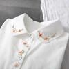 White Cotton Shirts Women Turn Down Collar Embroidered Long Sleeve Blouse Spring Autumn Loose Casual Tops Button Lapel Office Sweet Simple Clothing