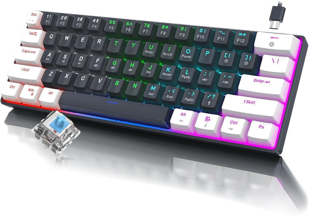 60 Percent Mechanical Gaming Keyboard Ergonomic Durable Detachable Type-C Cable Mini White Gaming Keyboard with Red Switches