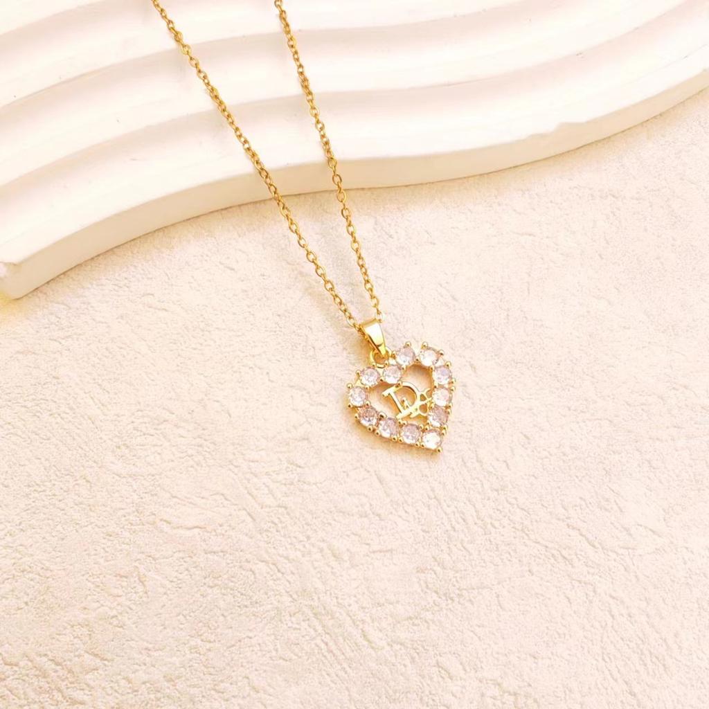 Titanium Steel Love Necklace Women'S High Sense Simple Personality Versatile Zircon Letter Pendant Collarbone Chain