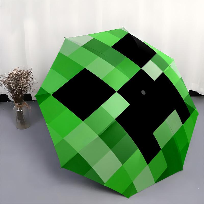 1pc My world pixel game, Creeper Themed High-quality Umbrella,Automatic Opening and Closing Umbrella,Multi-functional Umbrella G0811098