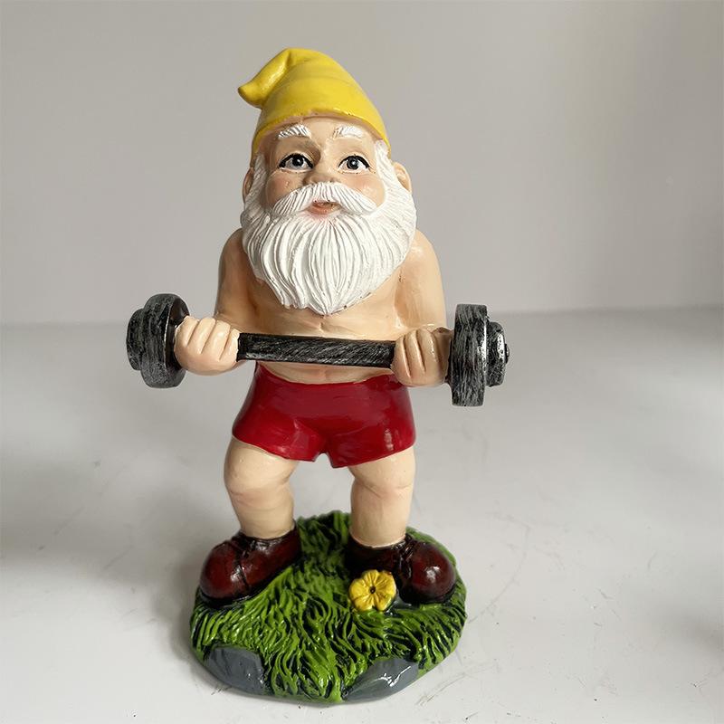 

Mini Cute Creative Naughty Gnome Dwarf Garden Decor Statue Dwarf Sexy Funny Dumbbell Weightlifting Decor Accessories 2025 New