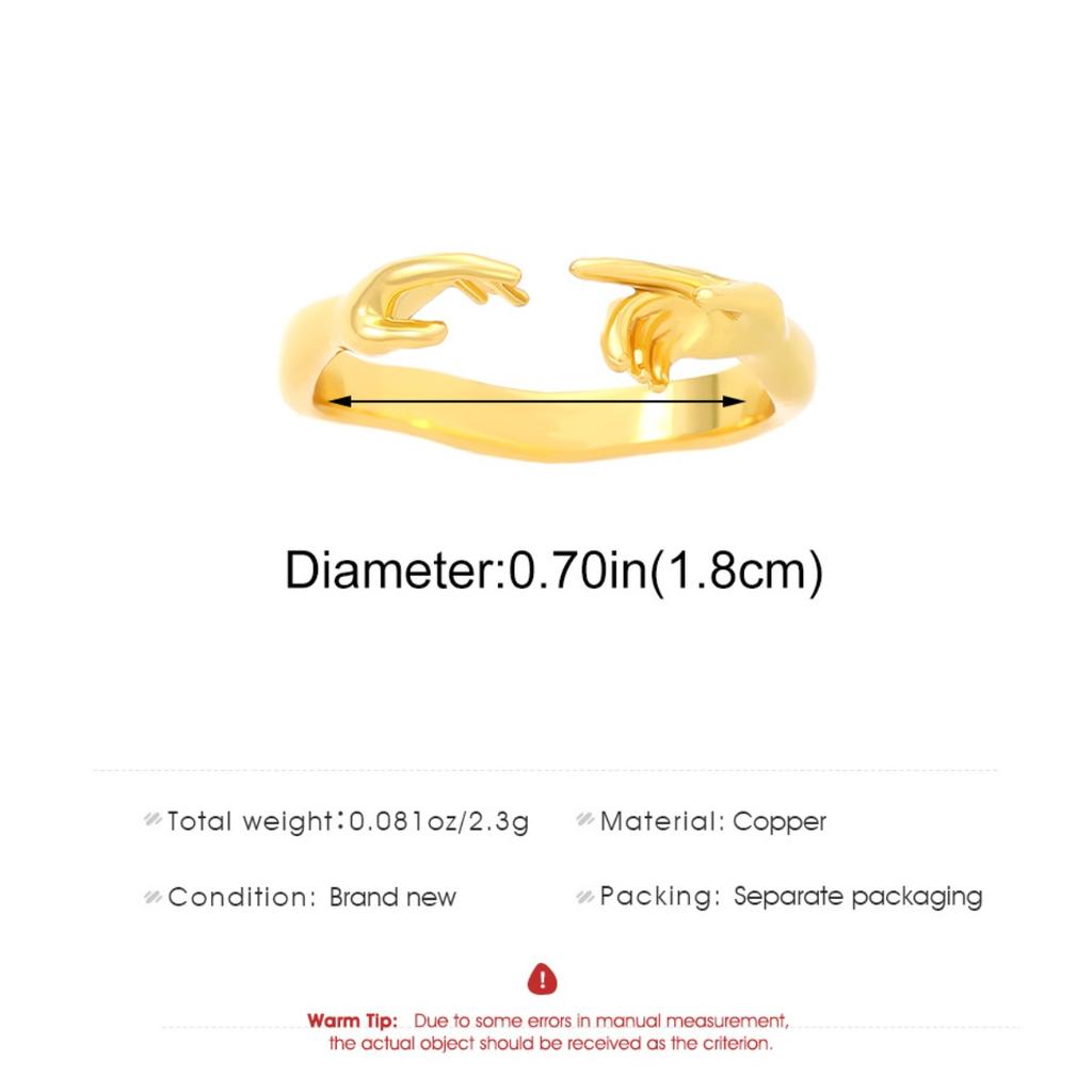 Creative Two Hands Shape Open Adjustable Ring Minimalist Unique Statement Finger Ornament for Women Daily Fashion Matching Jewelry
