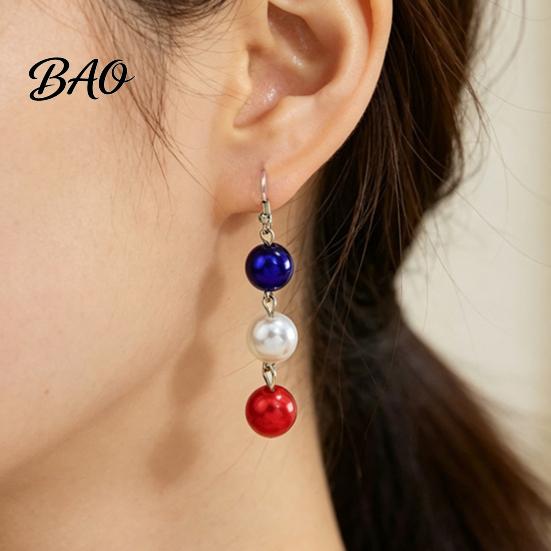 Dangle Drop Earrings 1 Pair Independence Day for Women, Red White Blue Beads European American Style Earrings, 4th of July Patriotic Jewelry Memorial