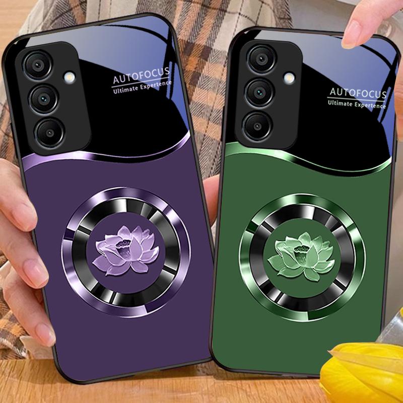 Circle Lotus Gold For Samsung Galaxy A15 5G 54 4G 51 50 24 35 90 71 12 51 53 52S 80 22 34 Black Tempered Glass Phone Case