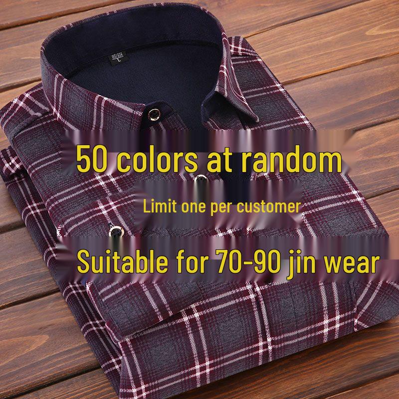 

Men s Thick Fleece-Lined Plaid Long-Sleeve Shirt for Middle-Aged and Elderly 4XL for 90kg-100kg