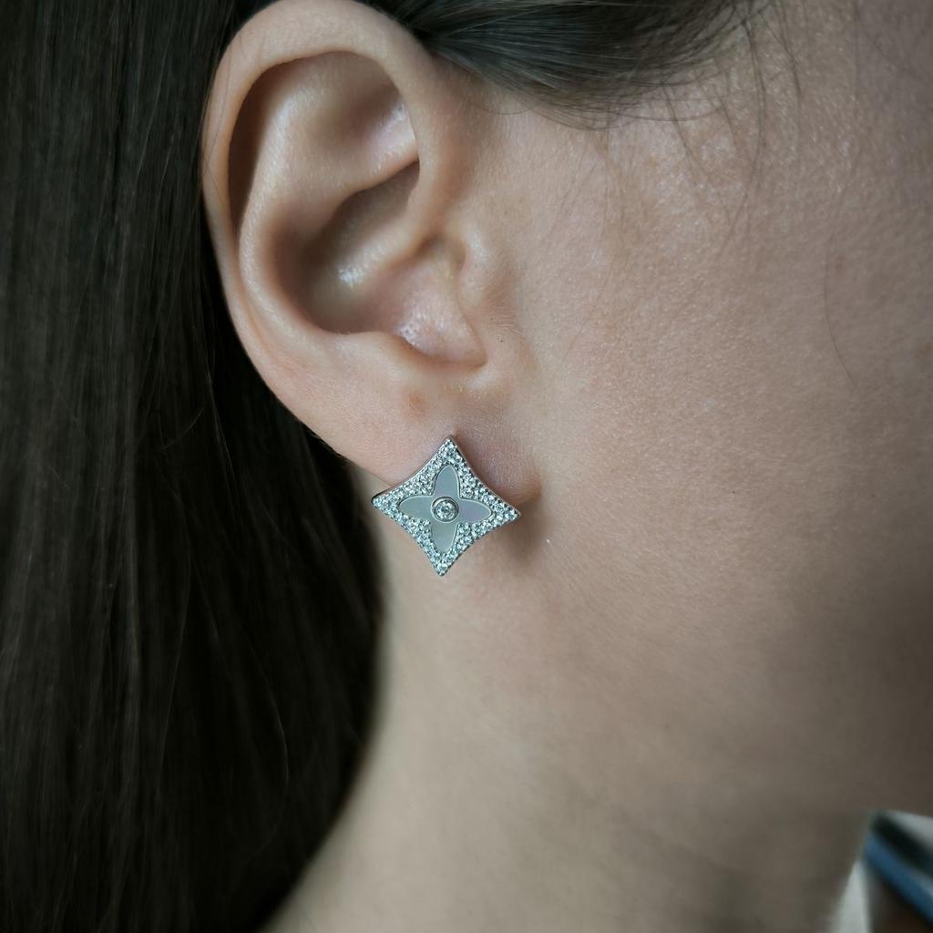 Silver Earrings with Natural Cubic Zirconia, Mother of Pearl (2186021)