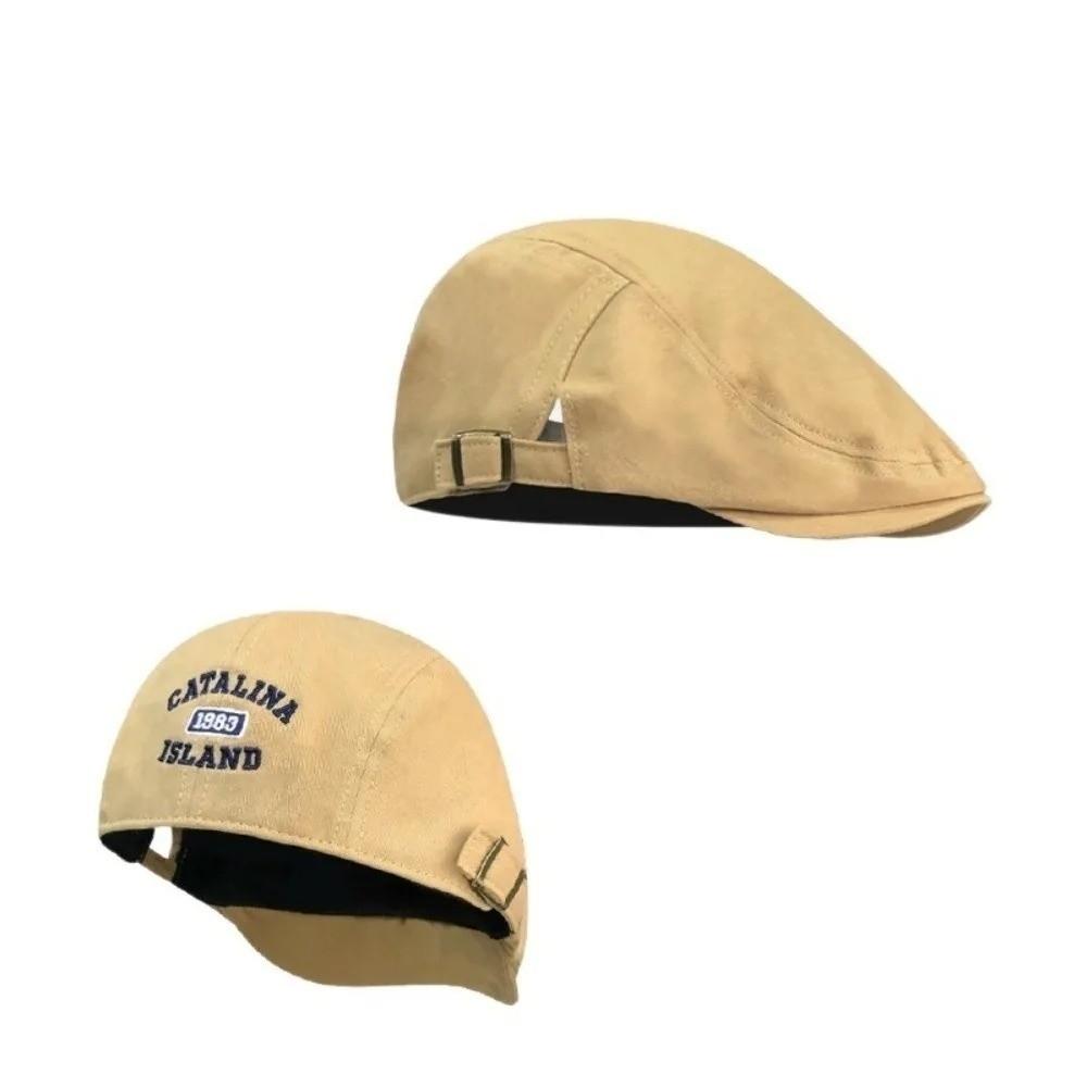 Vintage Y2k Beret Hat Adjustable Letter Embroidery Newsboy Cap Breathable Cotton Flat Cap