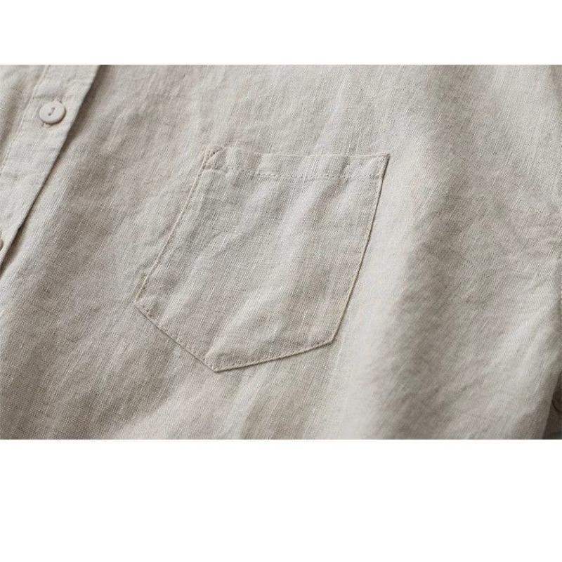 Japanese Cotton and Linen Shirt Women's Solid Color Versatile Casual Round Neck Seven Quarter Sleeved Shirt