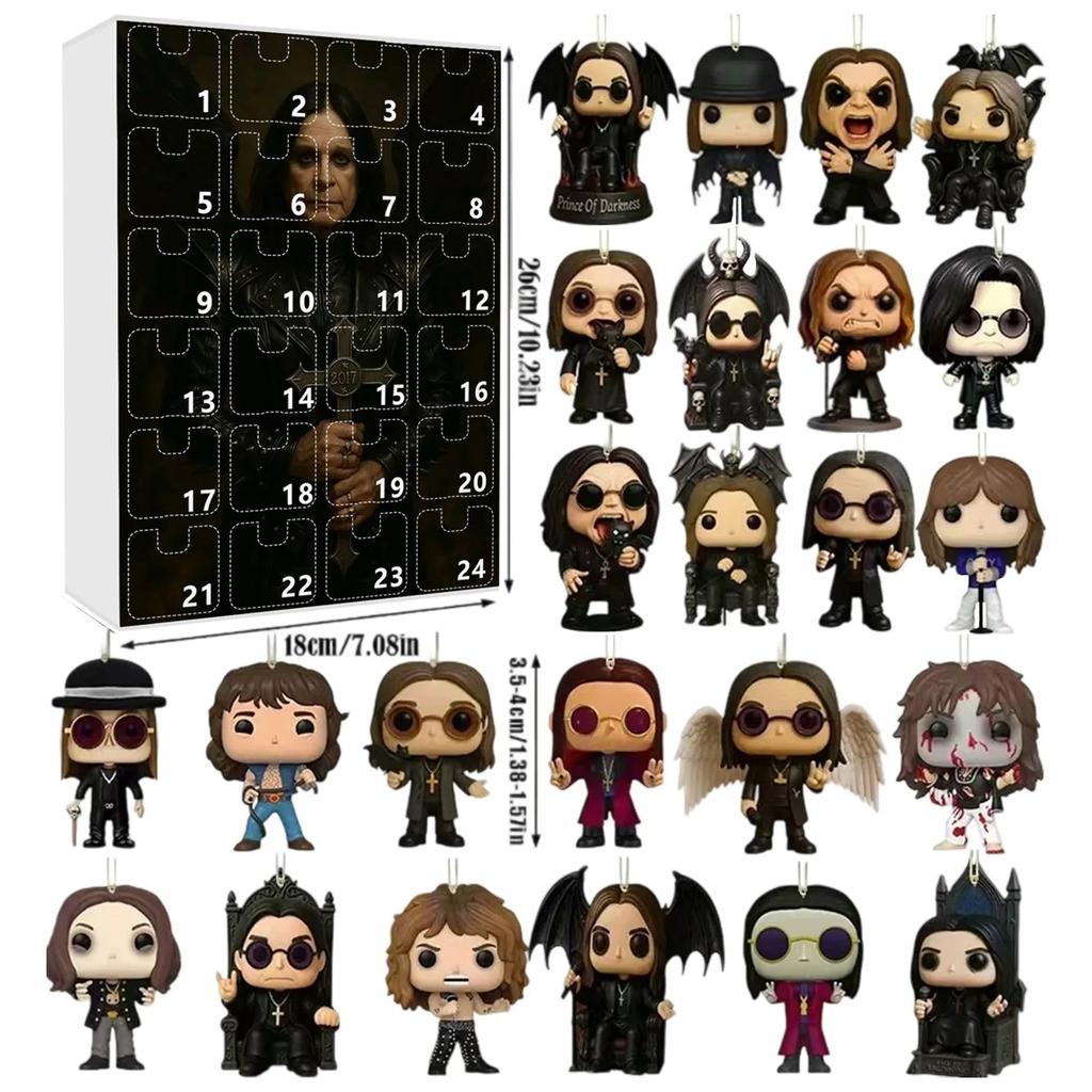 24 Days New Ozzy Osbourne Motorcycle Bell Advent Calendar Ozzy Osbourne 2D Acrylic Pendant Christmas Countdown Advent Calendar Gift