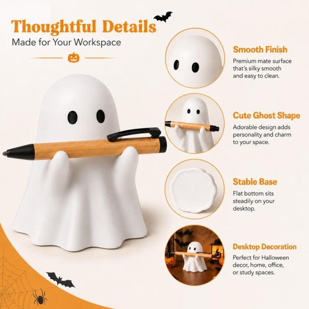 Xiaomi Cute White Ghost Pen Holder, Halloween Themed Desktop Ornament, Ideal Decor for Office Daily Desk