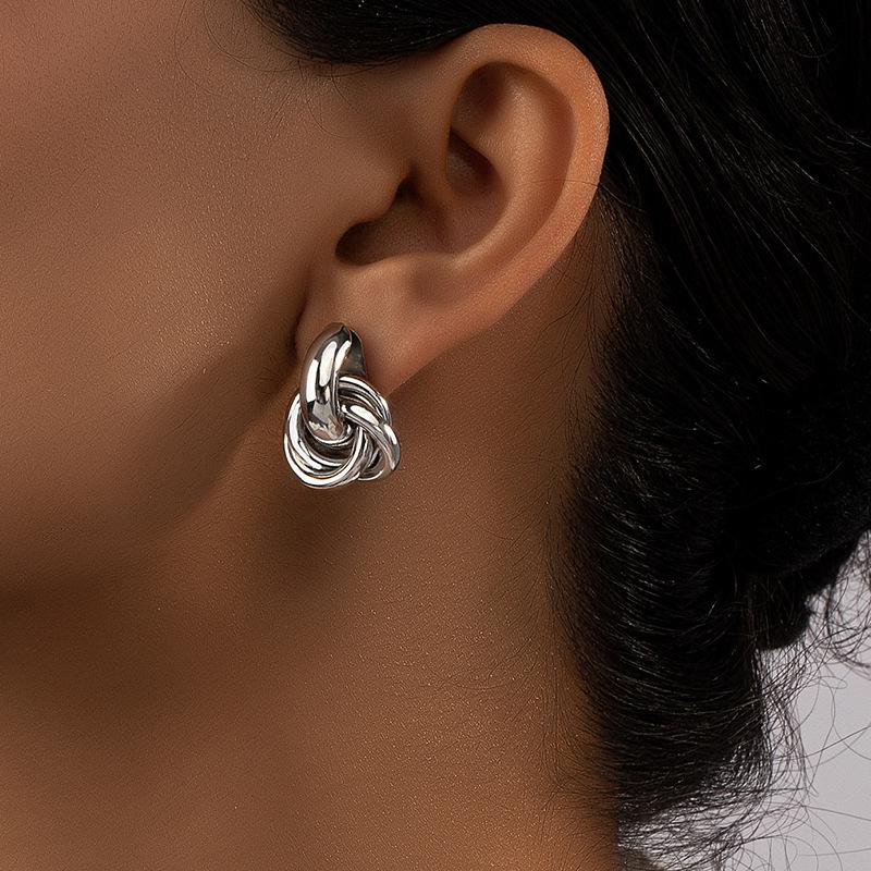 European-American Style Gold Geometric Twisted Hoop Earrings | Niche Design, Fashionable Multi-Layer Accessory