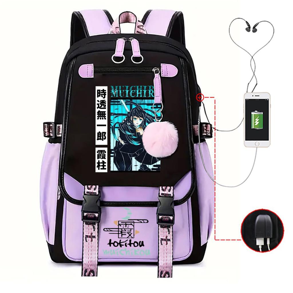 Ghost extermination surrounding animation schoolbag large capacity with usb academy wind junior high school student casual backpack